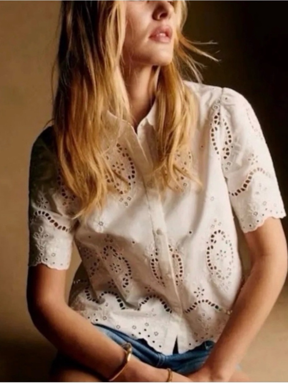 Sezane Elvira Blouse White Eyelet Button-Down